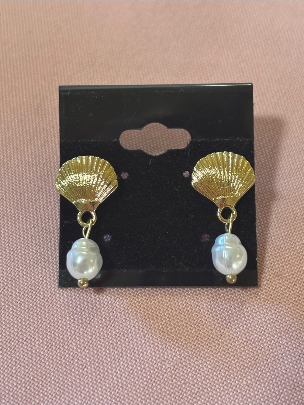 Scallop Shell Pearl Drop Gold Stud Earrings